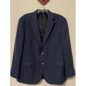 Stafford Essentials Mens 44 Short Wool-Blend Blue 2-Button Lined Blazer! A4779